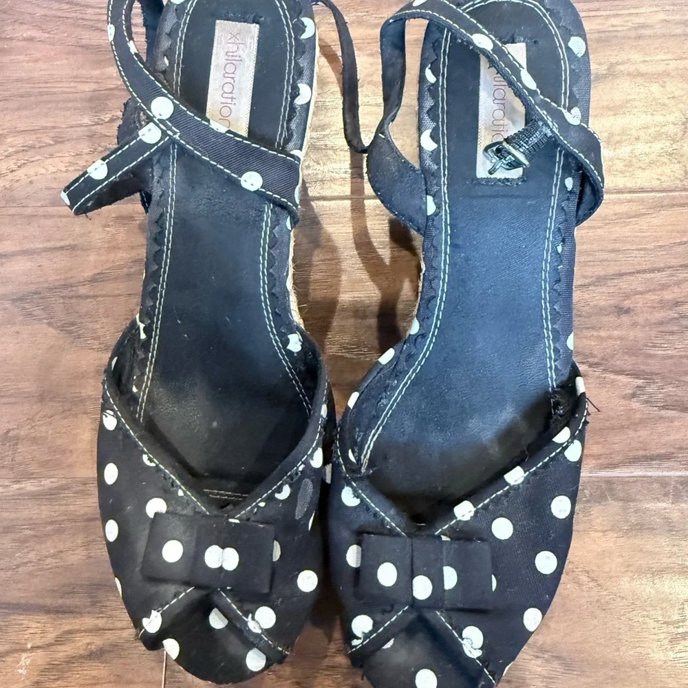 Xhilaration Black Sandals with White Dots